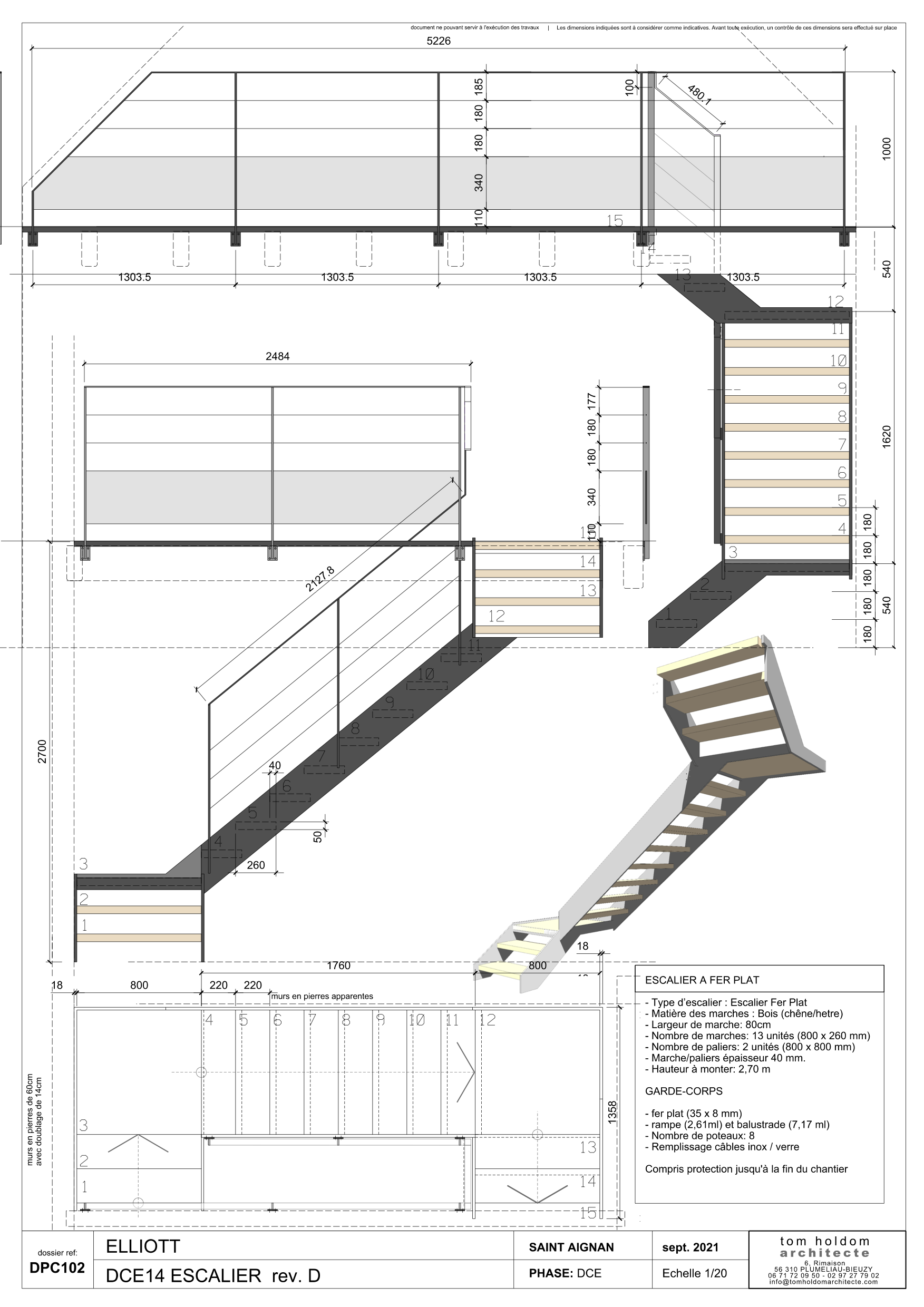 Détail technique de l'escalier acier-chêne